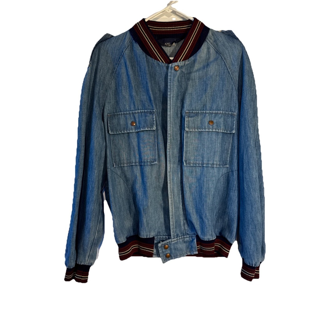 Vintage Koret City Blues Denim Bomber Style Jacket Large Pockets Lightweight